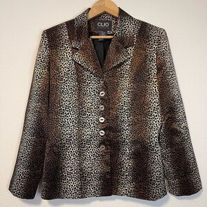 Vintage Clio 2 Suit Cheetah Print Blazer Size 12